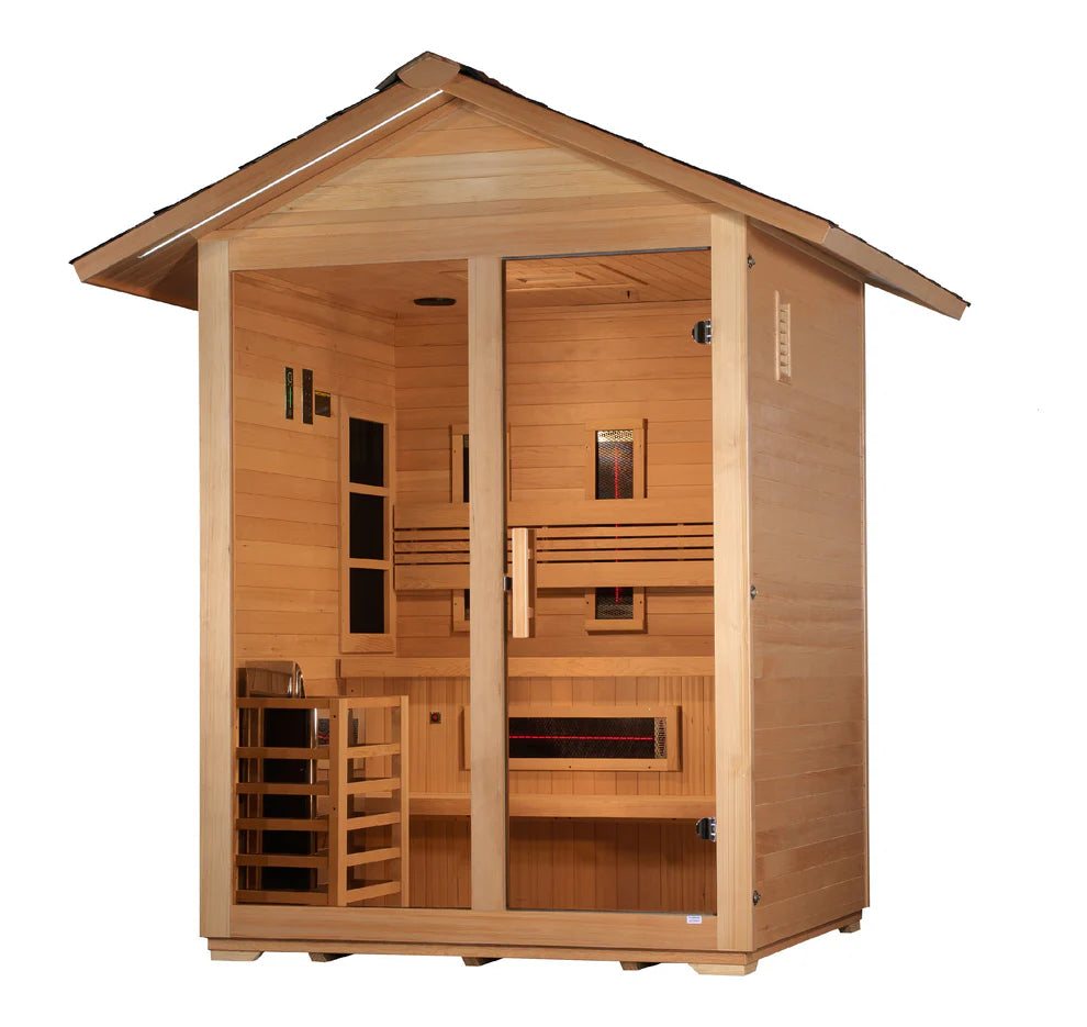Golden Designs "Carinthia" 3 Person Hybrid (PureTech™ Full Spectrum IR or Traditional Stove) Outdoor Sauna (GDI-8123-01)