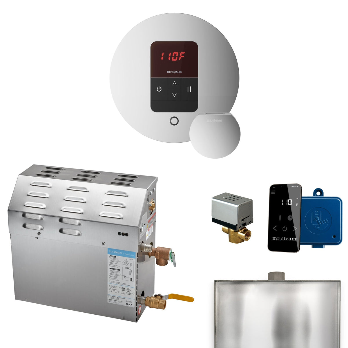 Mr. Steam Super Steam Shower Generator Package with round iTempo Control and Accessories