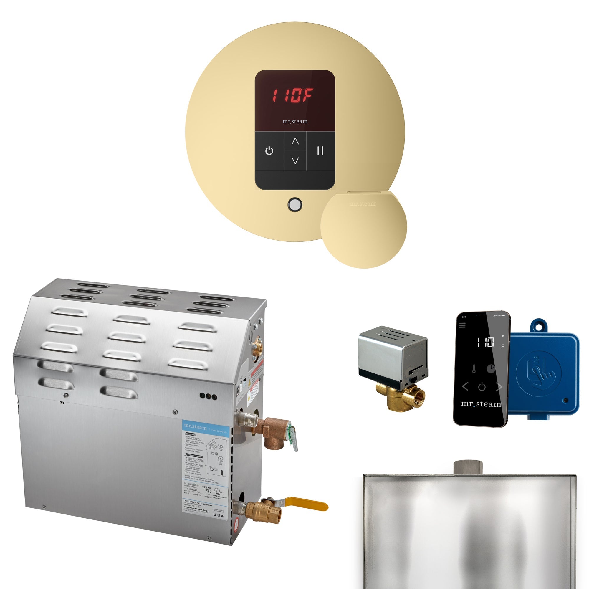Mr. Steam Super Steam Shower Generator Package with round iTempo Control and Accessories