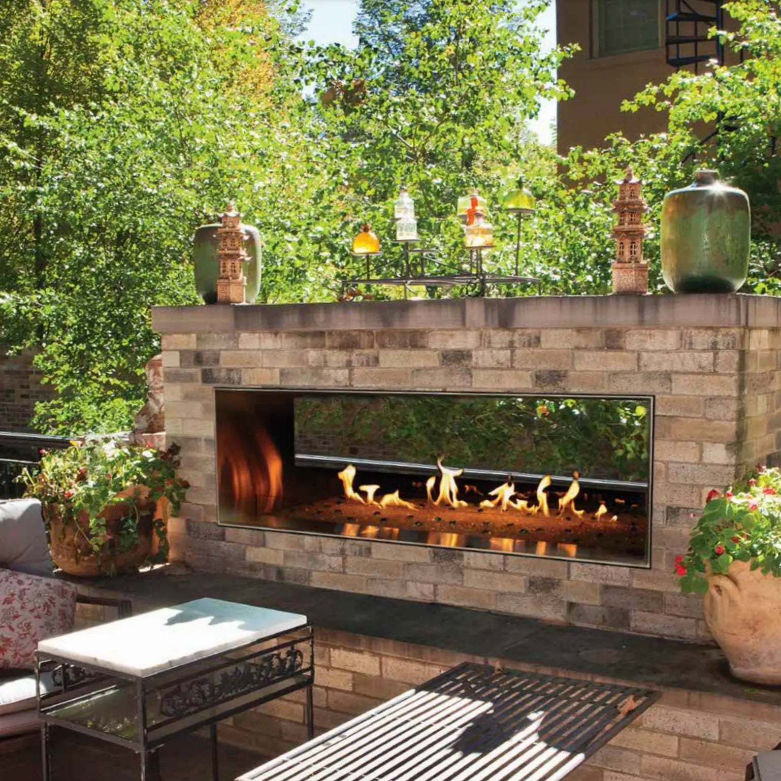 American Hearth Empire Carol Rose See-Through Outdoor Vent-Free Fireplace - 60"