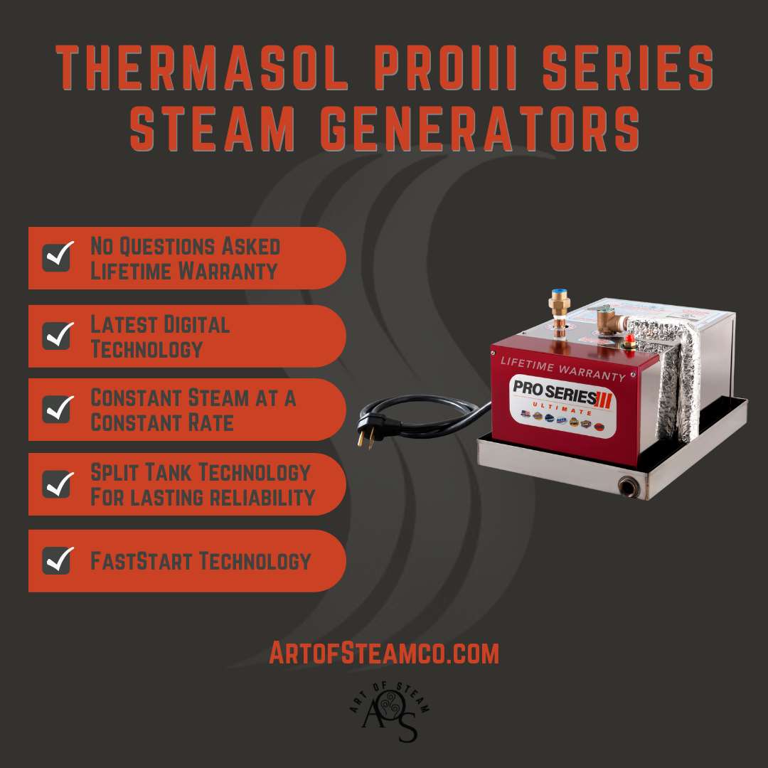 Thermasol Steam Shower Package Complete All-In-One Pro Series Ultimate Generator and MicroTouch Control Kit Square or Round