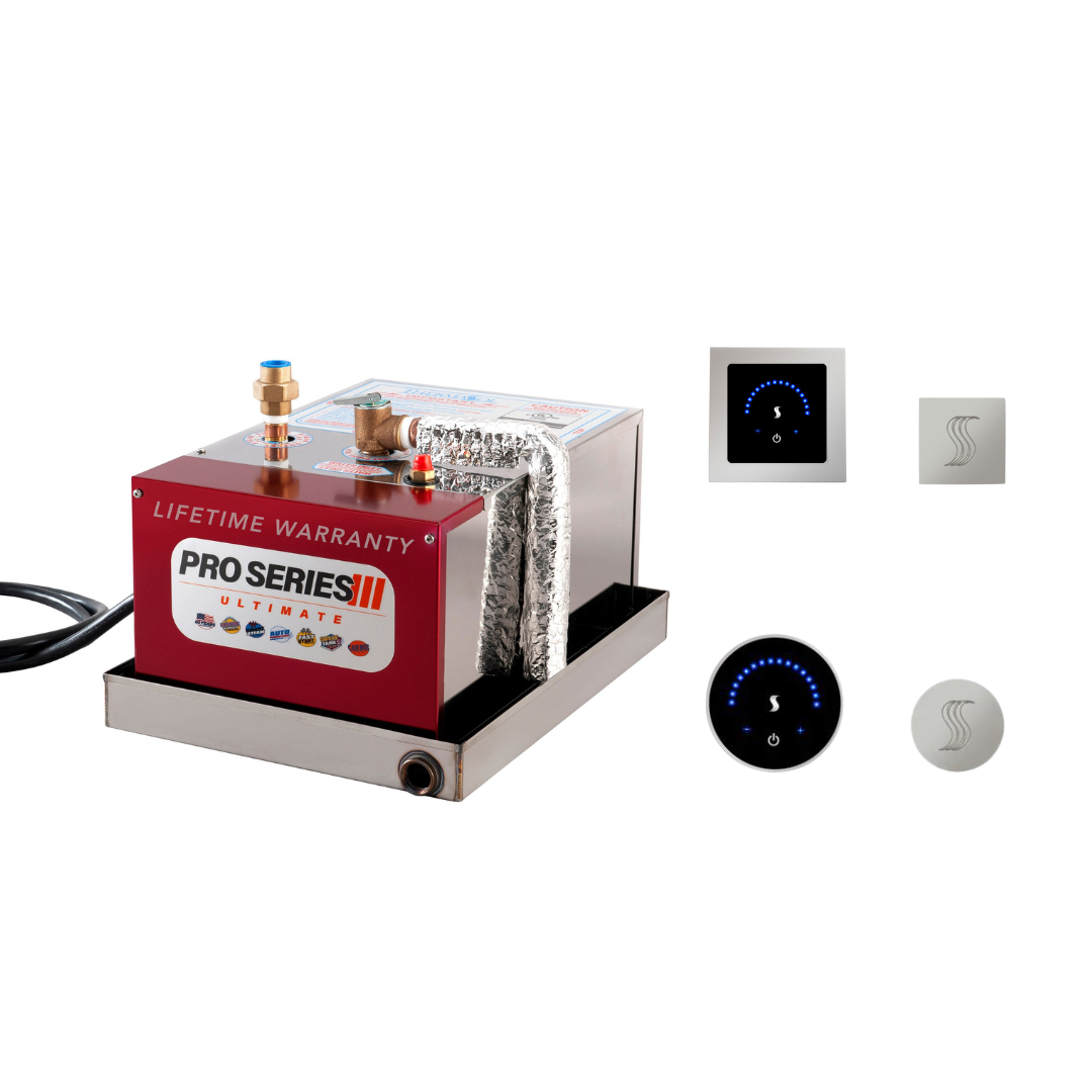 Thermasol Steam Shower Package Complete All-In-One Pro Series Ultimate Generator and MicroTouch Control Kit Square or Round