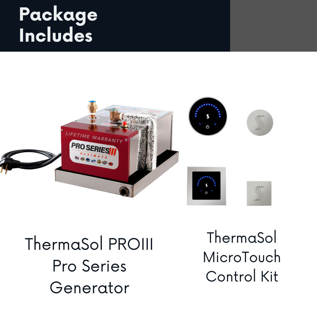 Thermasol Steam Shower Package Complete All-In-One Pro Series Ultimate Generator and MicroTouch Control Kit Square or Round