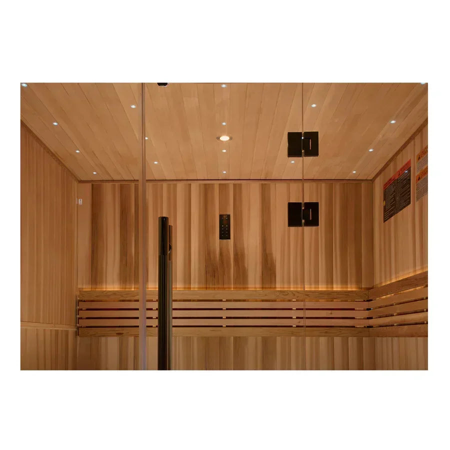 Golden Designs Osla Traditional Sauna – Canadian Red Cedar Interior and Pacific Premium Clear Cedar Exterior | GDI-7689-02 / 2025 Osla | 6 Person
