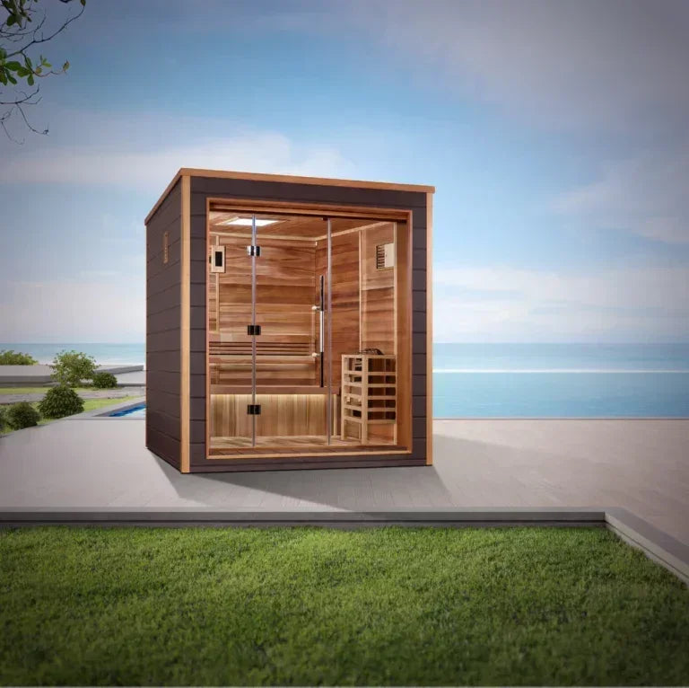 Golden Designs Drammen Outdoor-Indoor Traditional Sauna (GDI-8203-01) – Canadian Red Cedar Interior | GDI-8203-01 / Drammen | 3 Person