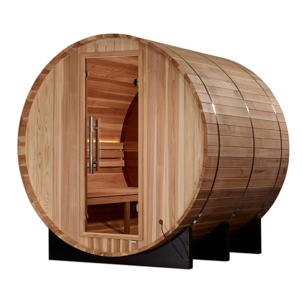 Golden Designs "Zurich" 4 Person Barrel with Bronze Privacy View Traditional Sauna (GDI-B024-01)