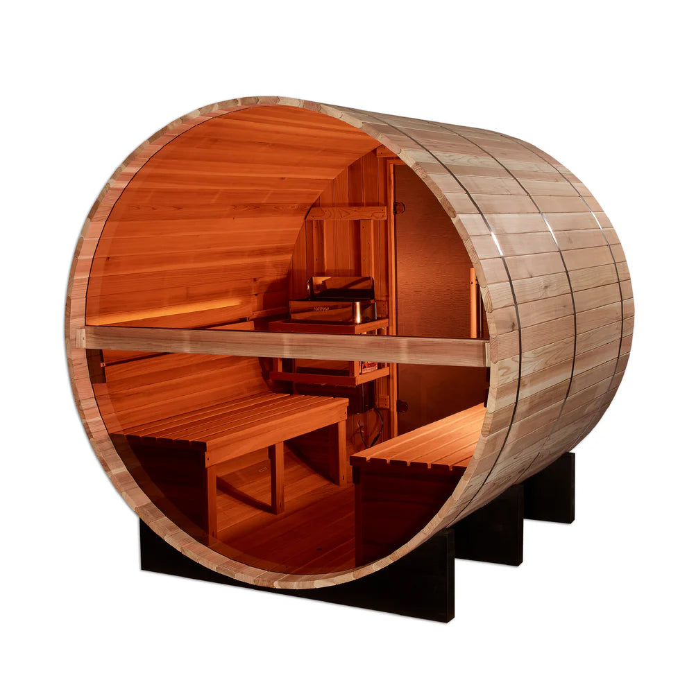 Golden Designs "Zurich" 4 Person Barrel with Bronze Privacy View Traditional Sauna (GDI-B024-01)