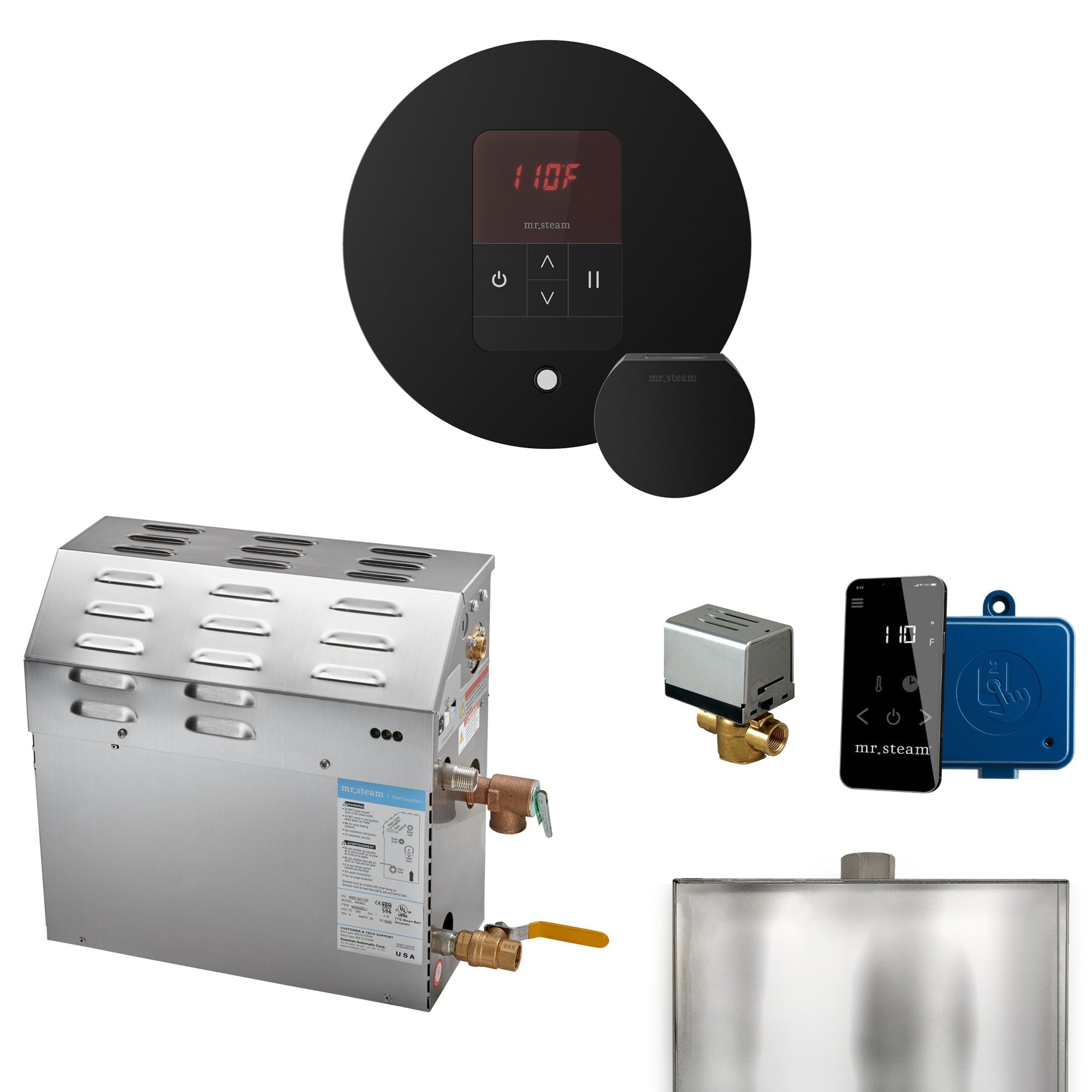 Mr. Steam Super Steam Shower Generator Package with round iTempo Control and Accessories