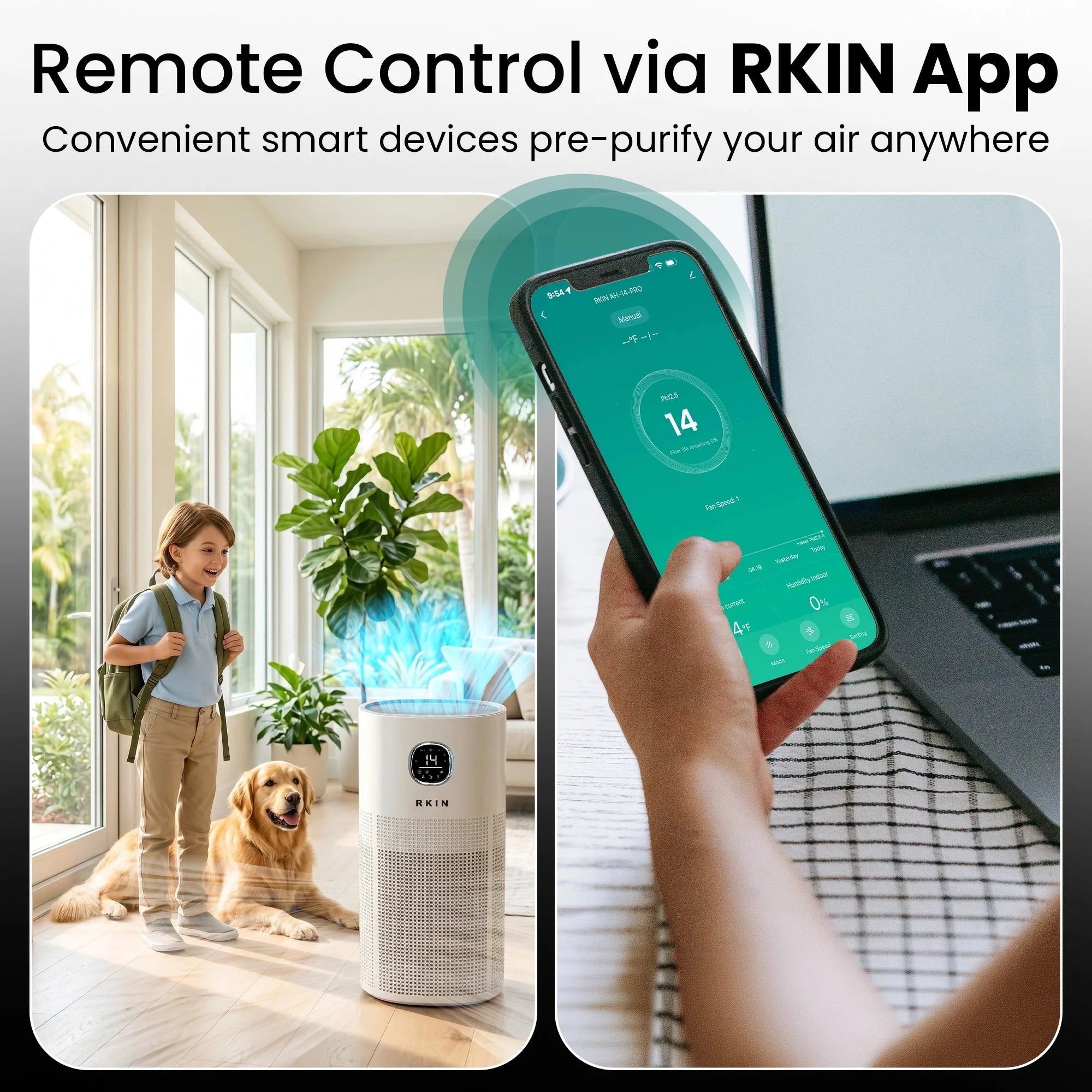 RKIN HEPA 14 Air Purifier – Breathe Cleaner, Healthier Air with UV, Carbon & Ion Technology