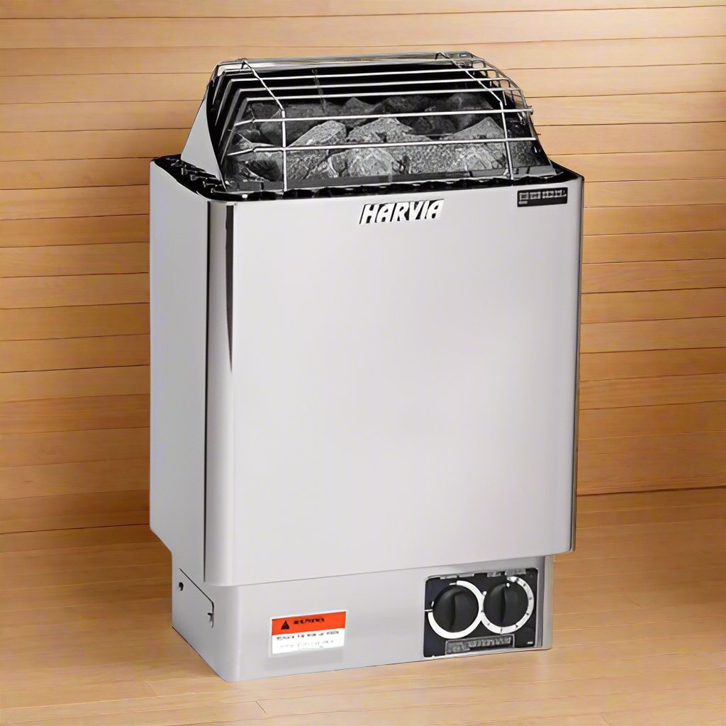 Harvia KIP45B JH45B2401 KIP Series 4.5kW Stainless Steel Sauna Heater at 240V 1PH with Built-In Time and Temperature Controls Stainless Steel