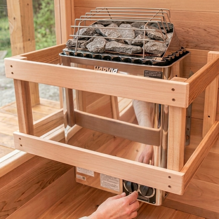 Harvia KIP45B JH45B2401 KIP Series 4.5kW Stainless Steel Sauna Heater at 240V 1PH with Built-In Time and Temperature Controls Stainless Steel