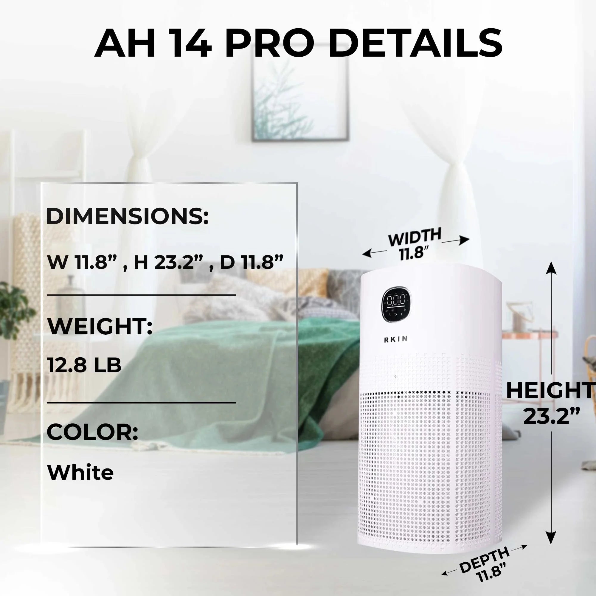 RKIN HEPA 14 Air Purifier – Breathe Cleaner, Healthier Air with UV, Carbon & Ion Technology